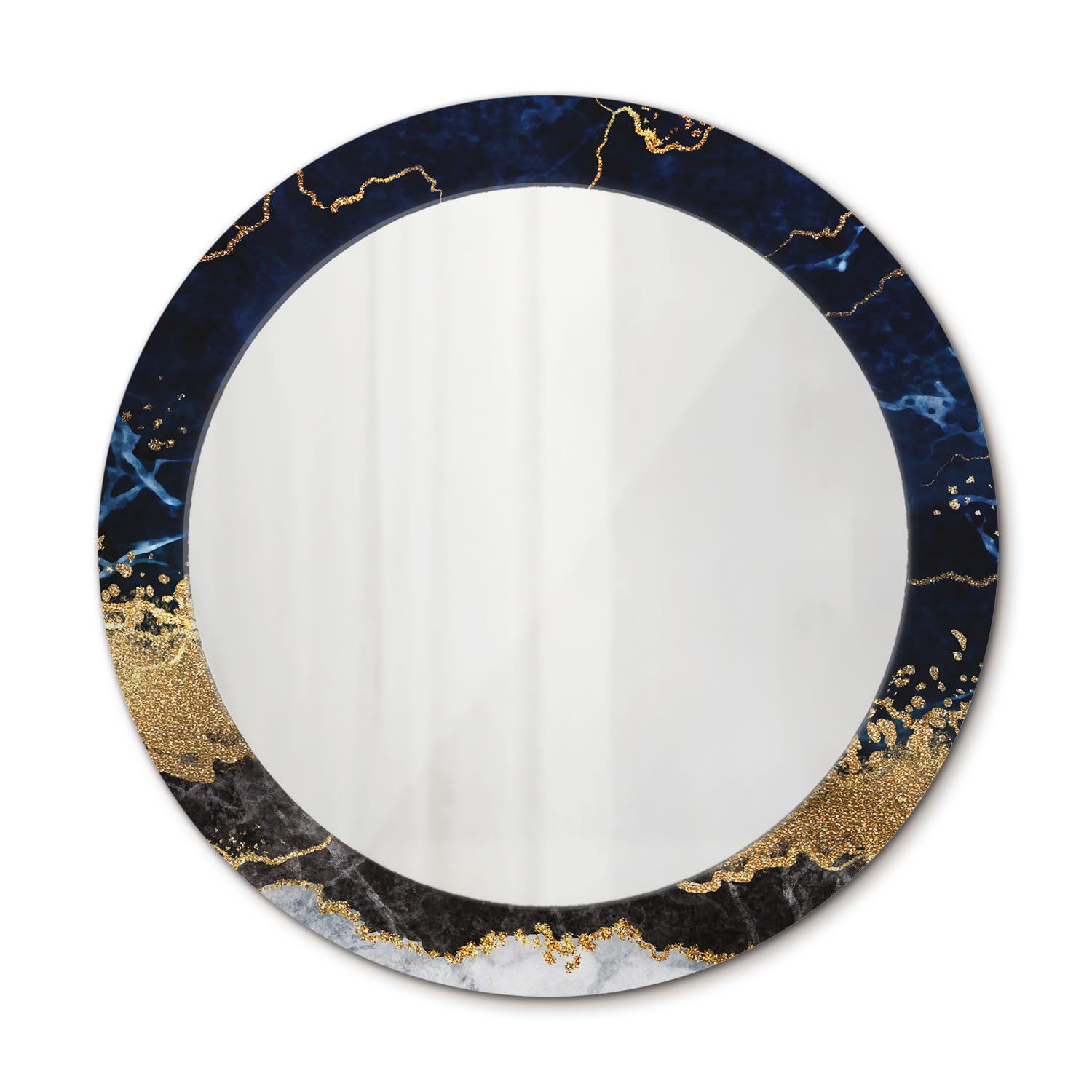 Miroir design moderne rond de 70 cm effet marbre bleu pour salon