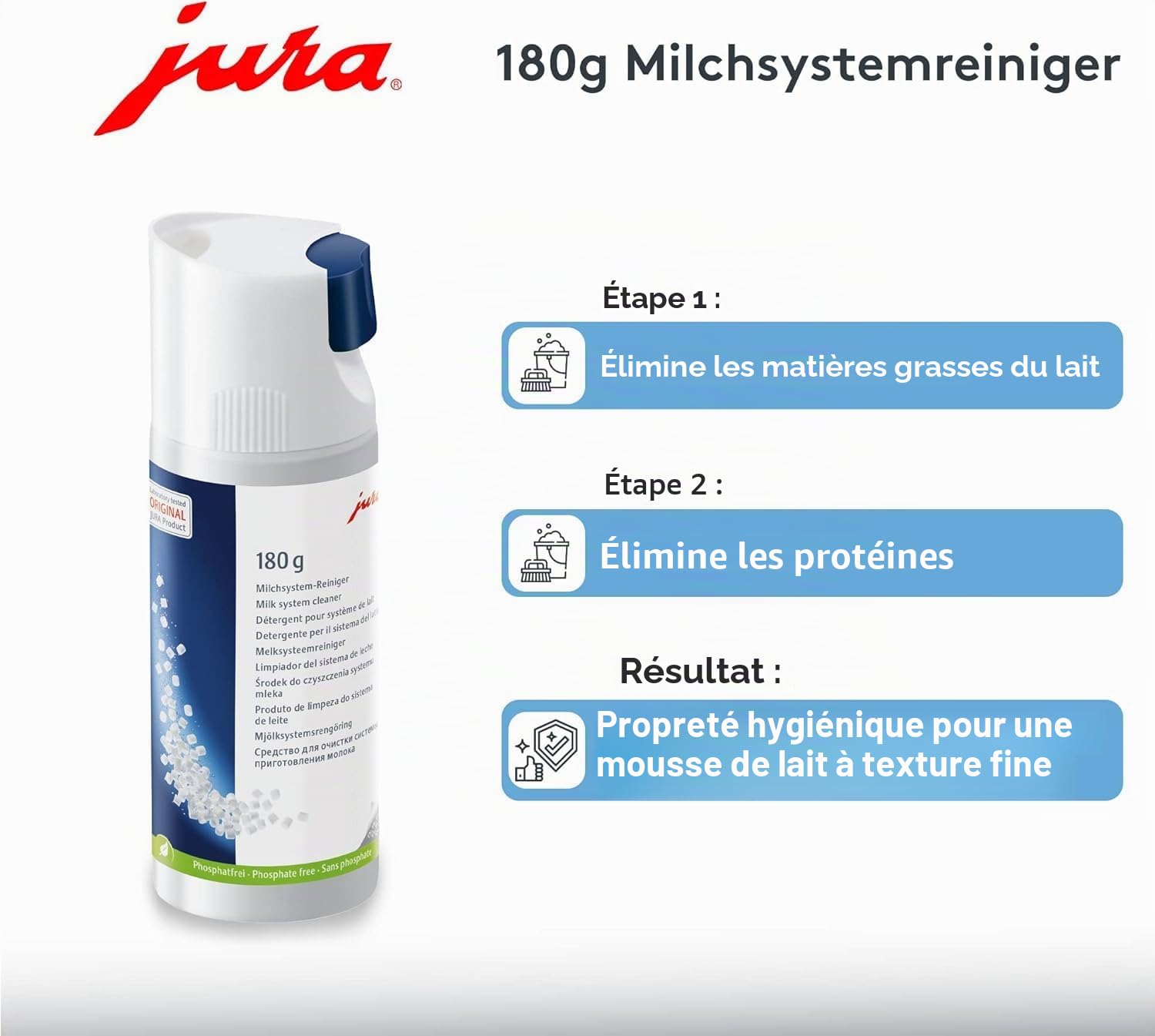 Jura Pack de démarrage, 25 tablettes de nettoyage (3 phases) + 36 tablettes détartrantes + 180 g de nettoyant pour système de lait
