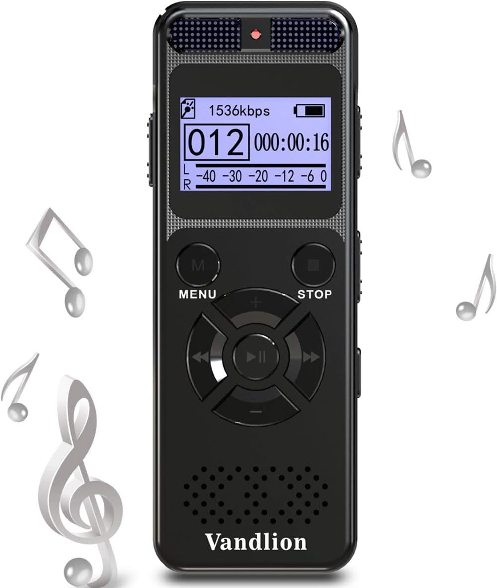 Voice Recorder Vandlion 8GB Digital Audio Sound Recorder Dictaphone for Lectures,Voice Activated Recorder with MP3 Player,Double Microphone