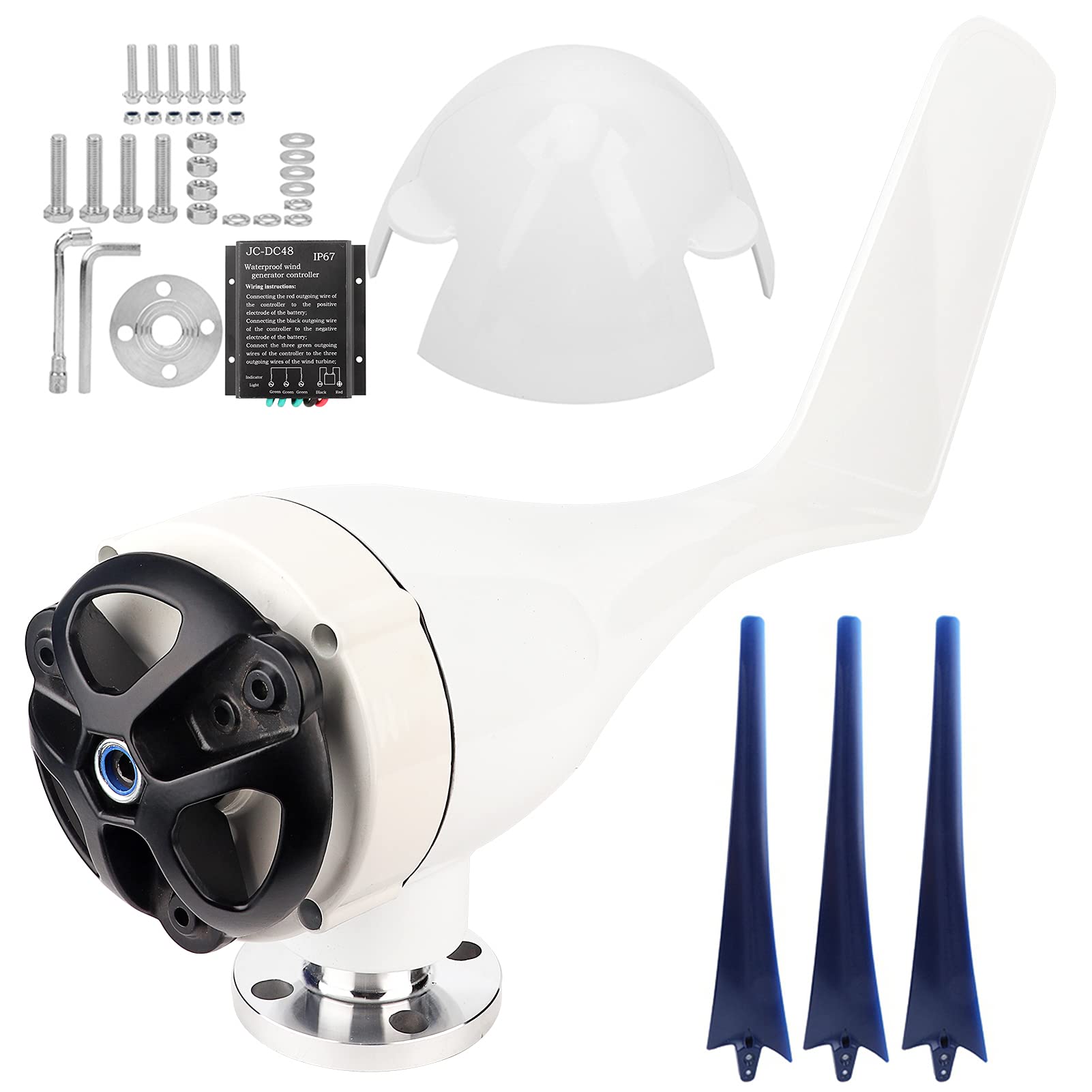 Generador de Turbinas Eólicas de 800 W, Pequeño Generador Eólico con Fibra de Nailon, 3 Palas, Arranque de 2,0 M, Motor PM Trifásico para Carga de Batería Doméstica Marina (Blue #19)