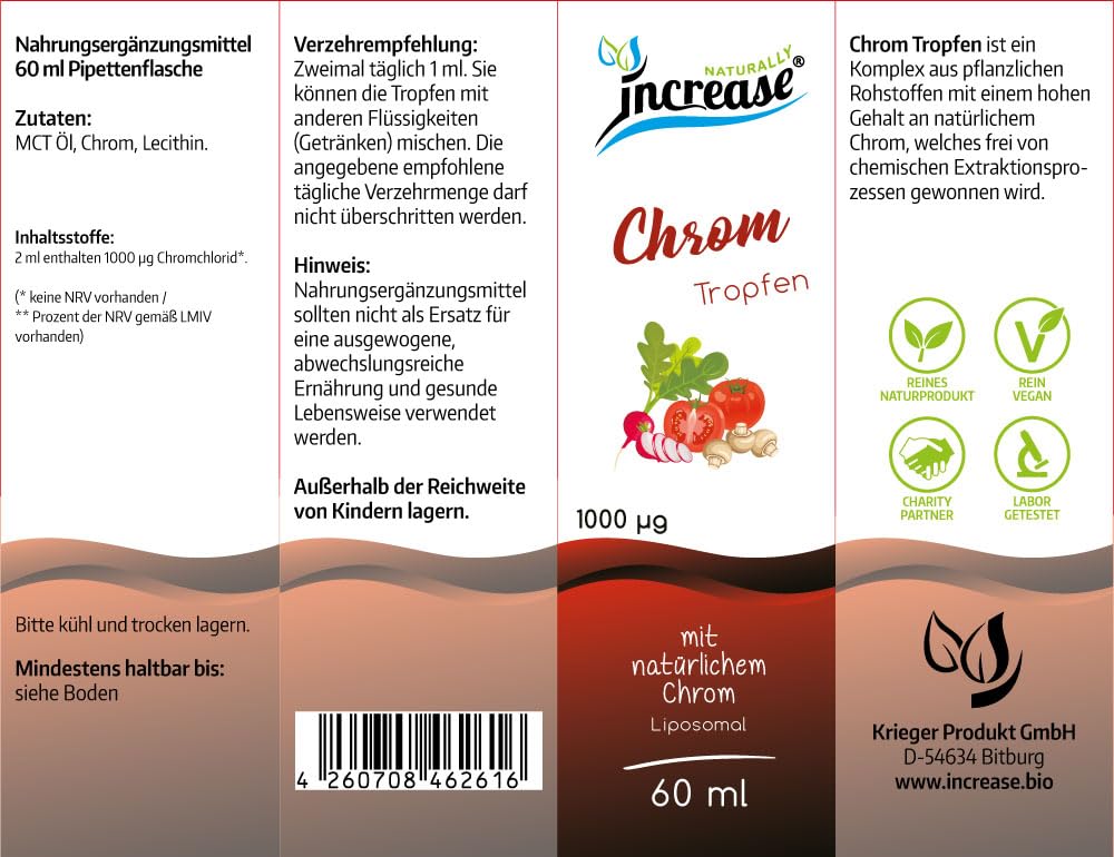 Liposomale Chrom Tropfen hochdosiert - (30.000µg pro Packung) 1000µg Chrom pro Tagesdosis - MCT Öl -Hohe Bioverfügbarkeit