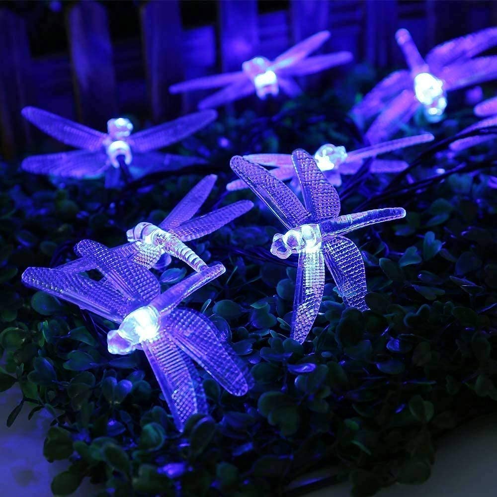 ANTM Dragonfly Solar String Lights, Dragonfly Lights 6M 30 LED Dragonfly Outdoor Lights Waterproof for Garden (Blue)