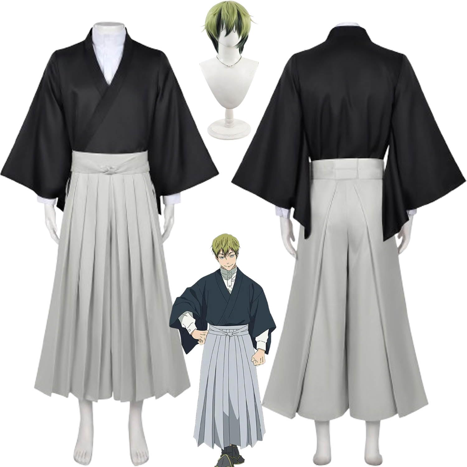 Anime Charakter Zenin Naoya Cosplay Kostüm Outfit Itadori Yuji Rollenspiel Uniform Komplettes Set Halloween Party Karneval Dress Up Anzug mit Perücke für Männer