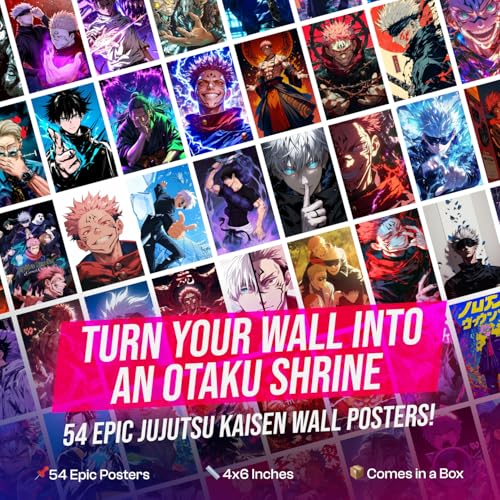 Image of Jujutsu Kaisen Manga Series Poster Set of 54 | 4x6 Inch Mini Poster Collage Kit | Yuji Itadori, Gojo Satoru, Sukuna, Megumi, Nobara | Jujutsu Kaisen Wall Decor for Anime Fans | Manga Poster Collection