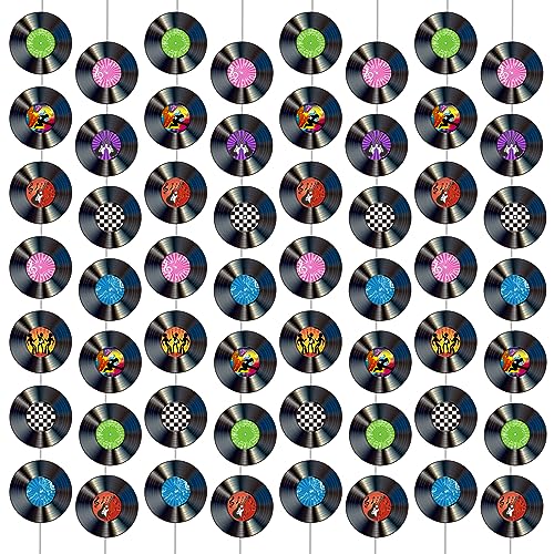12 PCS Vinyl Records Banners 50's Party Decorations Music Record Hanging Swirl 1950's Party Garland Kit Vinyl Retro Party Supplies Streamer Cutouts for 50s 70s 90s Theme Door Home Party Favor
