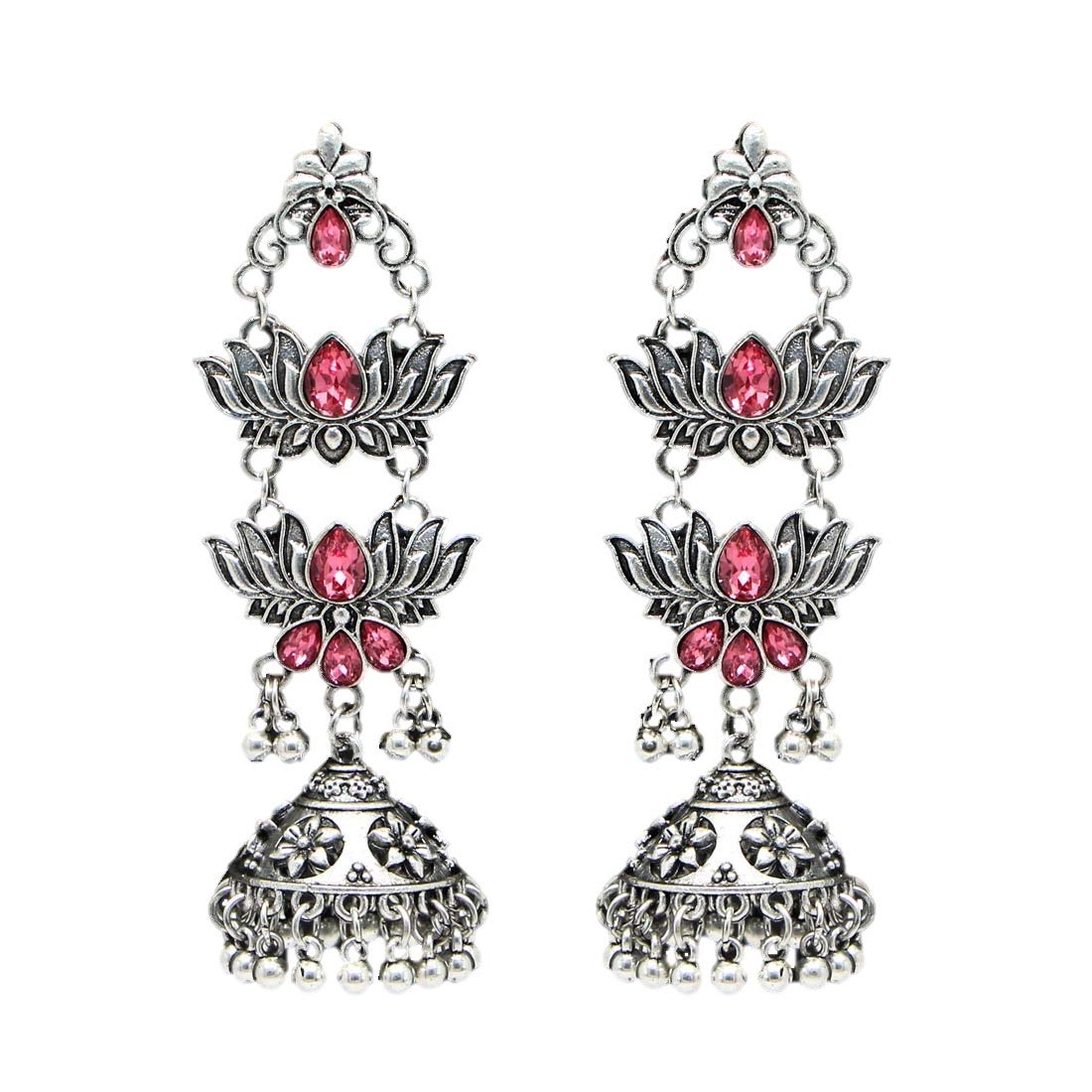 Swanky Diva Lotus shaped silver beads oxidised Pink Glass Stone Heritage Long Jhumka Jhumki Earrings for women Girls (B08HR36YHY) Amazon Price History, Amazon Price Tracker