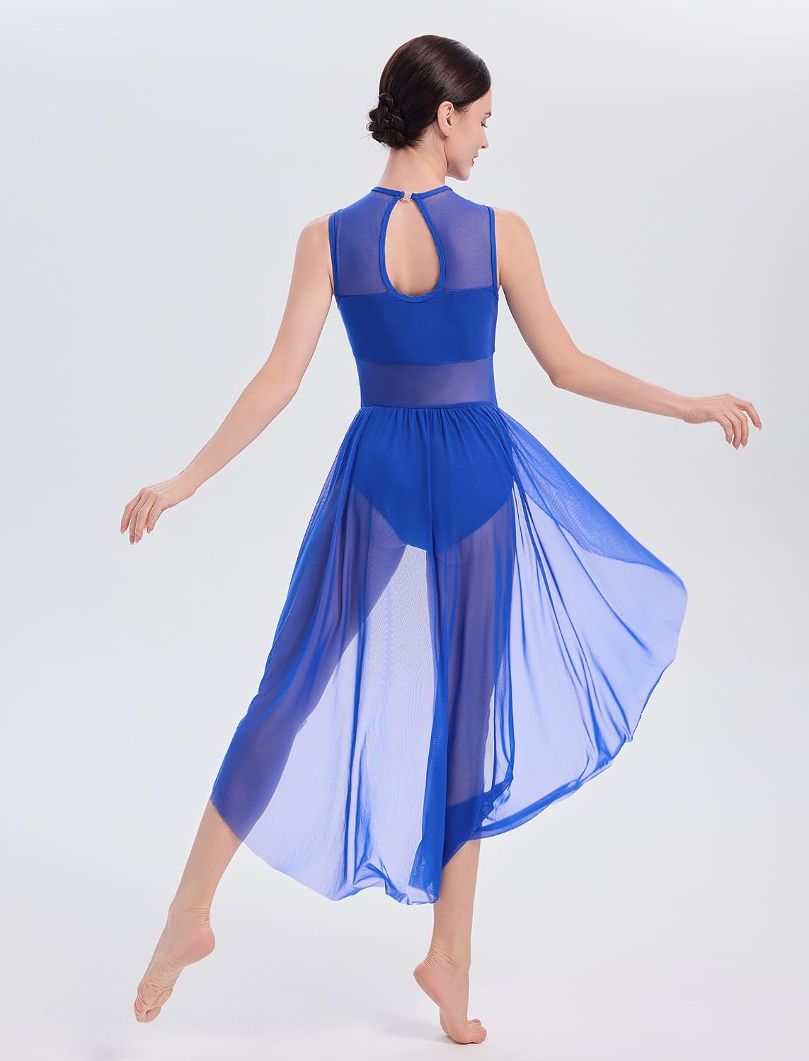 AFAVOM Sequin Flower Lyrical Dance Dress for Women Modern Contemporary Dance Costume Mesh Flowy Tulle Skirt for Performance