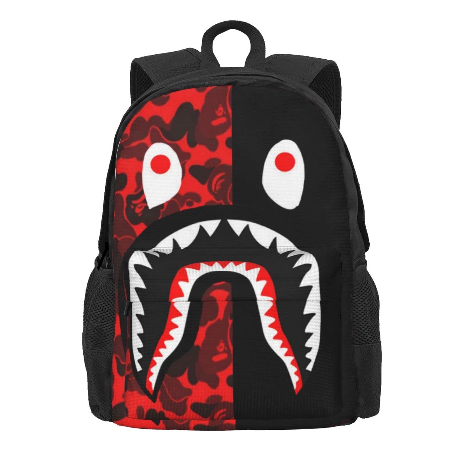 Rot-Schwarz Hai Damen und Herren Laptop-Rucksack Reiserucksack Sport Turnbeutel Schultaschen für Kinder Mädchen Jungen, Schwarz, Schwarz , One size