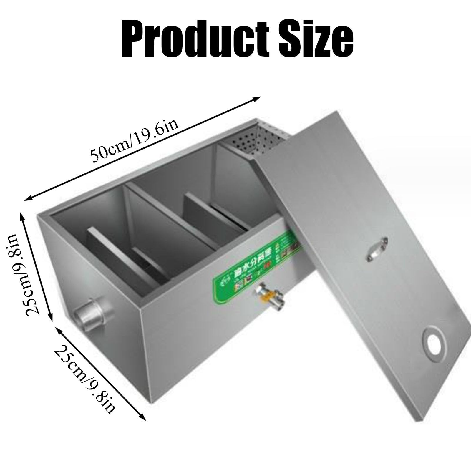 Trampas de Grasa,Trampa Grasa Separador de Grasas bajo Fregadero INOX Cocina,Interceptor de Grasa para restaurantes gastronomía,1-50 * 25 * 25cm
