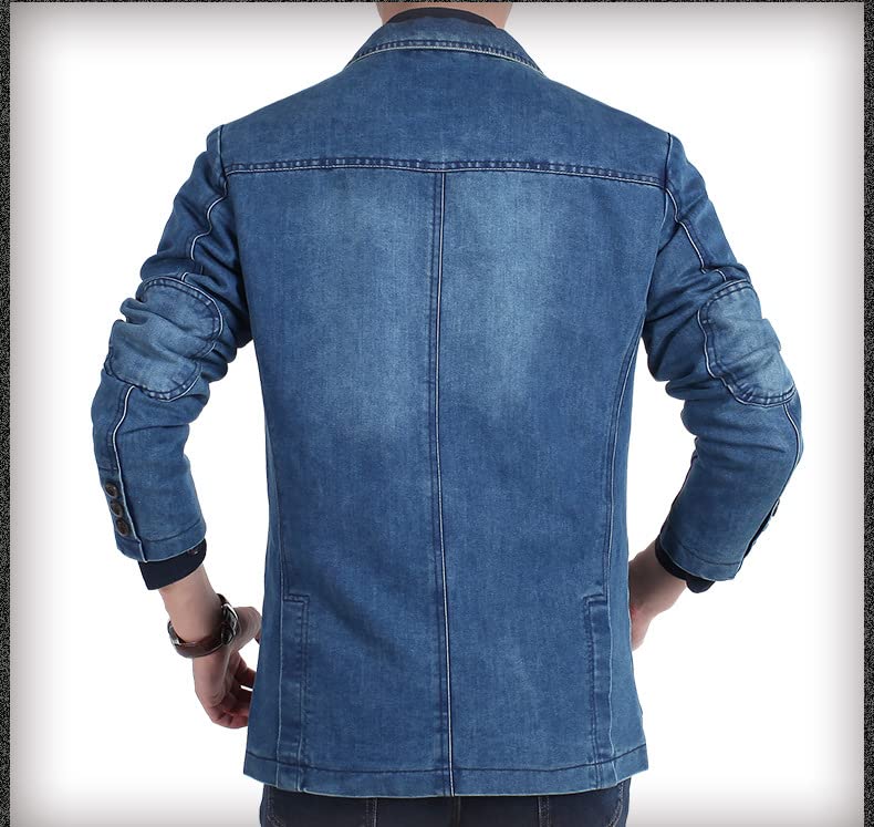 Blazer pour Hommes Coupe Régulière Veste en Jean Vieilli Col Cranté Classique Veste De Costume en Jean À Deux Boutons Manteau De Sport Décontracté Smoking avec Poche