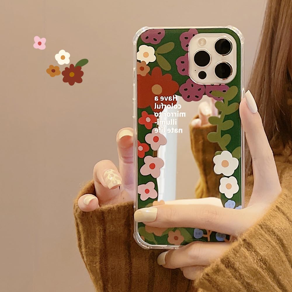 Coque miroir iPhone 14 Pro Max fleur avec protection de caméra antichoc airbag