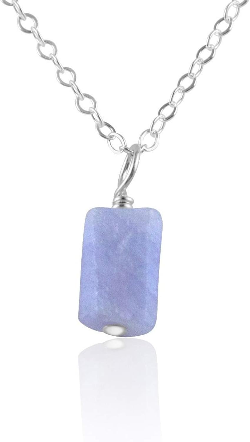 Blue Lace Agate Raw Crystal Pendant Choker in Sterling Silver