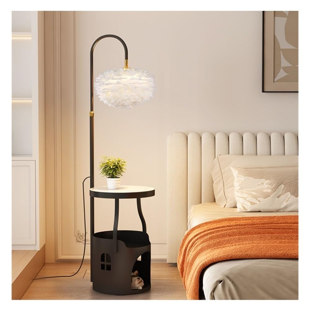 Jian1004 Floor Lamp, Modern End Table with Lamp, USB Port & Charging for Bedroom, Living Room(Black)