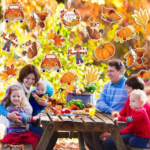 Image of 40Pcs Fall Hanging Swirls Ceiling Decorations, Fall Pumpkin Maple Leaf Hanging Swirls Autumn Fall Party Hanging Decorations Autumn Swirls Streamers for Fall Harvest Thanksgiving Party Decor