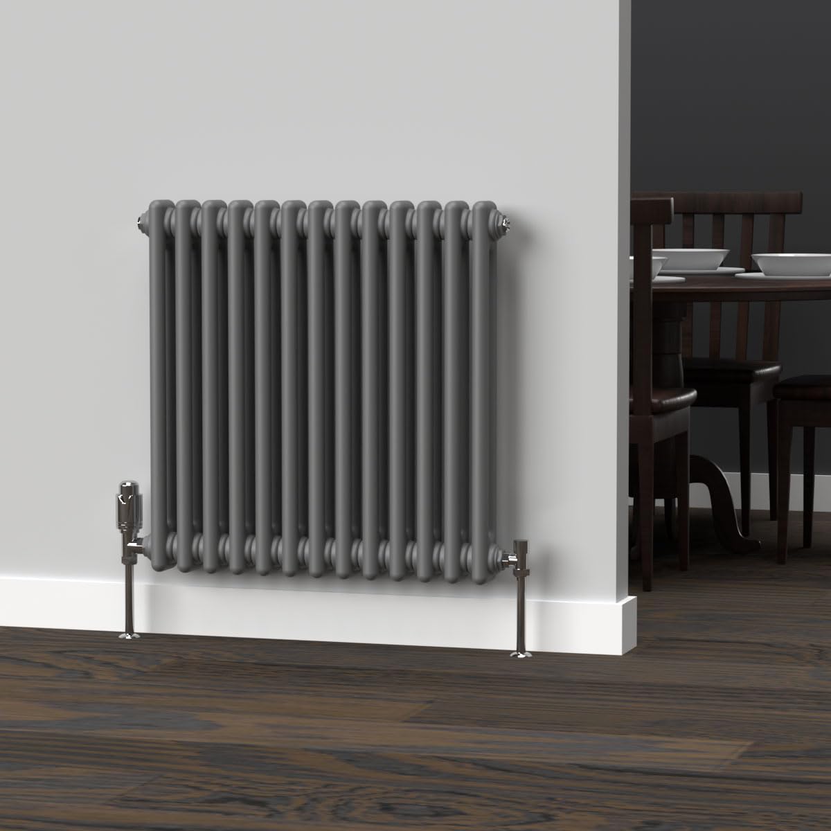 Lux Heat Anthracite Grey Horizontal 2 Column Traditional Radiator 600mm (H) x 605mm (W)