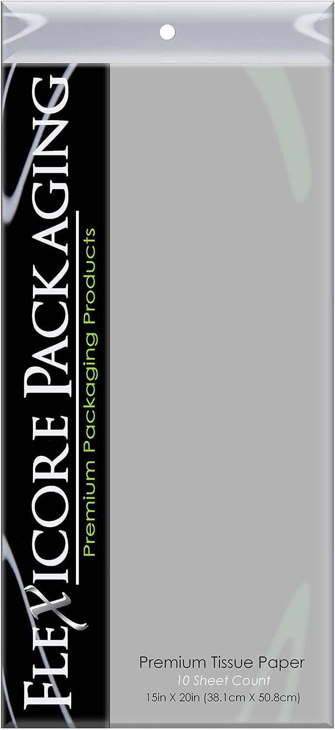 Flexicore Packaging |Cool Gray Gift Wrap Tissue Paper | Size: 15 Inch X 20 Inch | Count: 10 Sheets | Color: Cool Gray | DIY Craft, Art, Wrapping, Crepe, Decorations, Pom Pom, Packing & Party