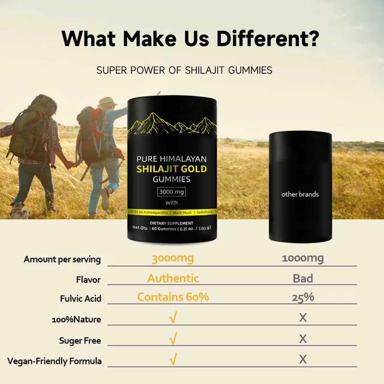 Shilajit Gold Gummies für den Menschen, Gold Seal Pure Shilajit angereichert mit Acid Fulvic, essentiellen Mineralien und 85+ Spurenelementen zur Steigerung der Energie und Immunität (gummies)