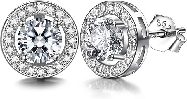 Lydreewam 925 Sterling Silver Stud Earrings for Women Men With 3A 6MM Round Cubic Zirconia