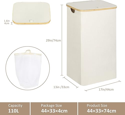 Miniatura 6 de iEGrow Cesta de lavandería con tapa, cesta grande de lavandería de 110 litros con asa y tapa, organizador de ropa plegable con bolsa interior