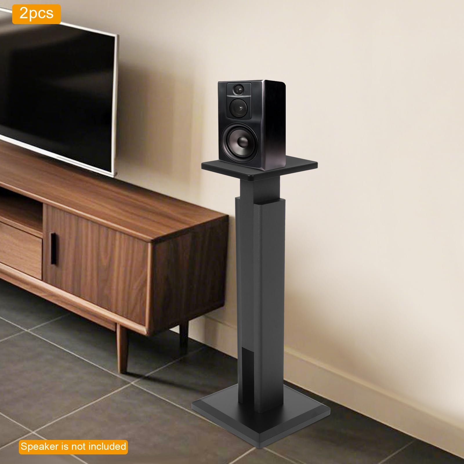 Juego de 2 soportes para altavoces, soporte de suelo con almohadillas antideslizantes. Capacidad máxima de carga: 30 kg. Rango de altura ajustable de 65 a 85 cm. Fácil montaje para barras