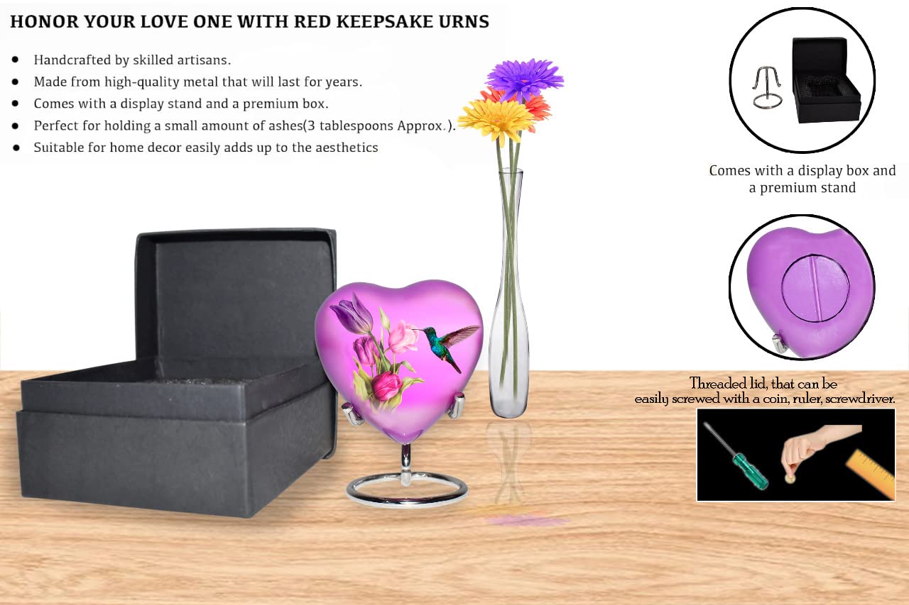 Hummingbird Mini Heart Cremation Urn with Stand & Premium Box - Small Keepsake Urn for Ashes - Perfect for Adults & Infants