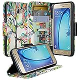 Galaxy J7 Case, Samsung Galaxy J7 Wallet Case, Wrist Strap Flip Folio [Kickstand Feature] Pu Leather Wallet Case with ID&Credit Card Slot For Galaxy J7, (Colorful Tree)