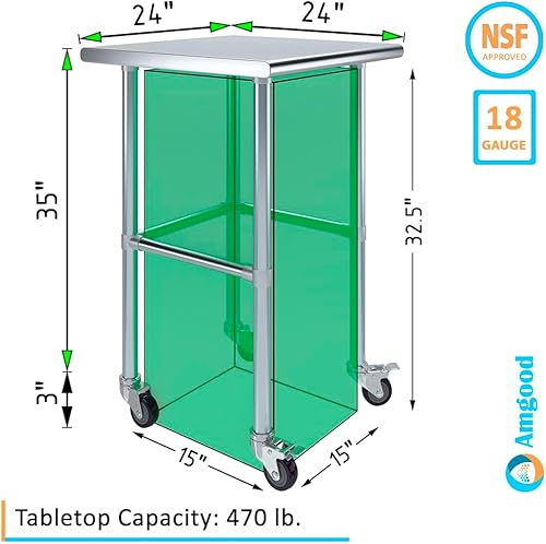 Miniatura 10 de AmGood - Mesa de trabajo de acero inoxidable de 24 x 24 pulgadas, banco de servicios de cocina comercial y residencial, mesa de preparación de metal