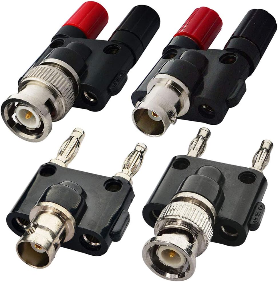 onelinkmore BNC to Banana Adapter Kit, All-in-One RF Coax Connector Set 4-Type(BNC Male/Female to Dual Banana Male/Female Jack), 19mm Spacing Binding Post & Stackable Plugs for Lab Test