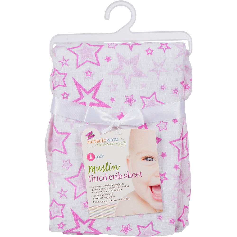 Miracle Blanket Stars Crib Sheet, Pink