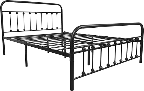 Miniatura 7 de NACHTIMOOR - Base de cama metálica tamaño Queen con cabecera y estribo, estilo vintage victoriano, sin necesidad de somier, con almacenamiento