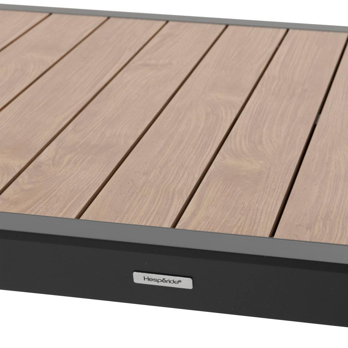 Hespéride - Table de Jardin Extensible Évasion - Effet Bois Honey/Graphite - 140 x 100 x 75 cm - Aluminium, 10 Places - pour Terrasse