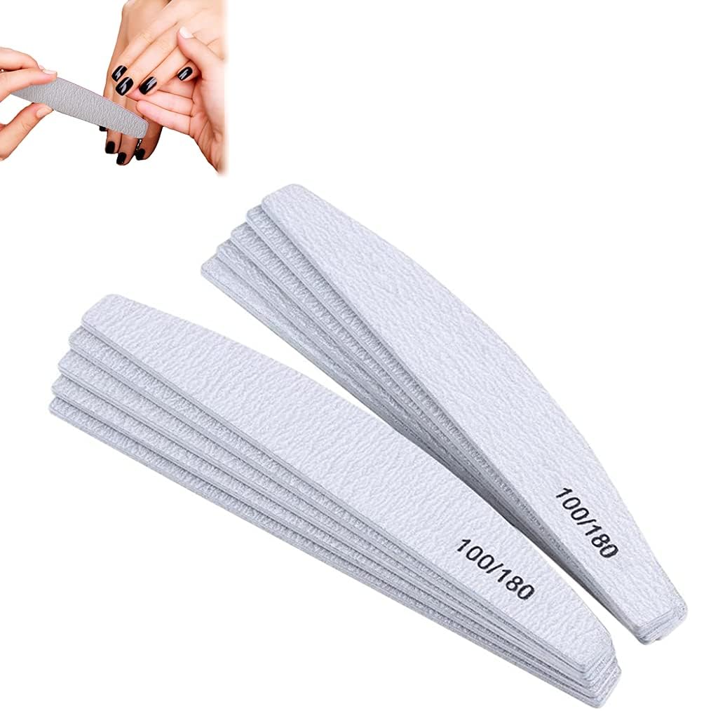 25PCS Nail Files Nail Shaper Professional Nail File Set, Curved Fingernail Files Strips Board, 100/180 Grit Double-Sided Emery Manicure Tools for Home and Salon Use (halfmoon, 25, count)