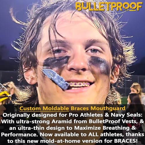 Image of Bulletproof Braces Mouthguard - World's Thinnest & Strongest Sports Mouth Guard for Braces! Basketball Football Lacrosse Wrestling Hockey Rugby BJJ MMA Boxing Mouthpiece - Adult Youth & Kids