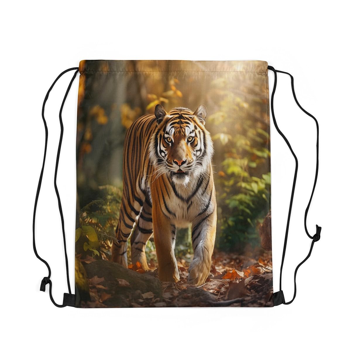 Loussiesd Tiger Sports Drawstring Sackpack Wildlife Drawstring Backpack 40x33cm Wild Animal Gym String Bag Safari Cat Print Drawstring Bags