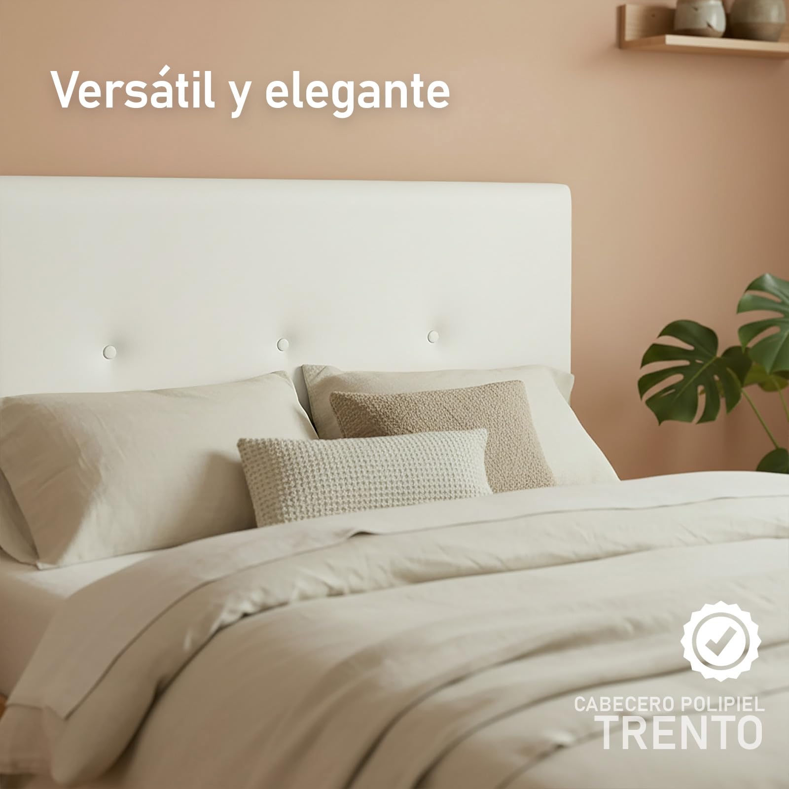 amuéblate online Kopfteil aus hochwertigem Kunstleder, gepolstert, Trento Maße 160 x 60 cm (für Betten mit 150 und 160 cm), Weiß