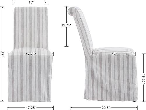 Miniatura 2 de Parsons Juego de 2 sillas de comedor tapizadas de tela de lino con falda extraíble, sillas laterales de respaldo alto con patas de madera maciza