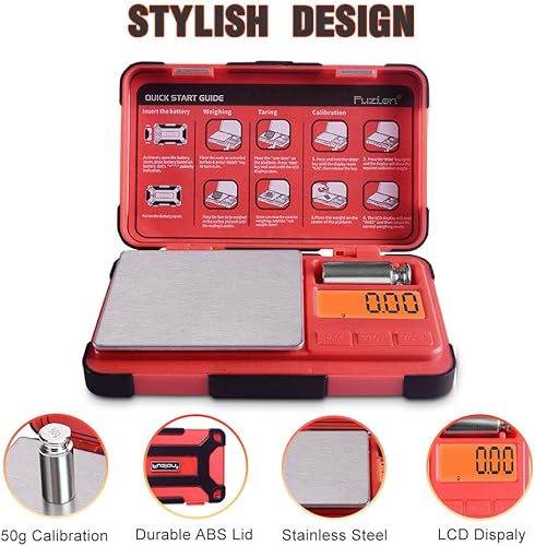 Miniatura 3 de Fuzion Báscula de bolsillo de 0.00 oz7.05 oz, escala de gramos con conversión de 6 unidades, escala pequeña + kit de peso de calibración de acero