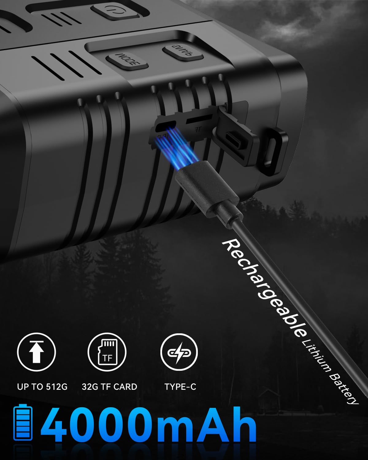 Gafas de visión diurna/nocturna 4K | Binoculares de visión nocturna con zoom 10X, pantalla LCD de 3 pulgadas, batería recargable de 4000 mAh, tarjeta TF de 32 GB, grabación de video y sonido, WiFi