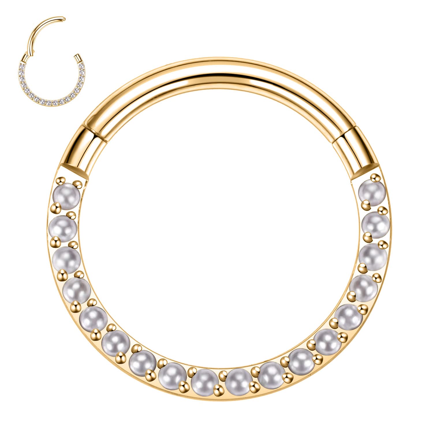hengkaixuan 16G Conch & Septum Piercing Jewelry - Daith Clicker & Hoop Earring - Surgical Steel Nose Ring - Gold 6mm CZ Opal — view 29