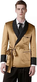 Men's Short Satin Smoking Robe with Belt Lightweight Cool Smoking Jacket Summer Bathrobe