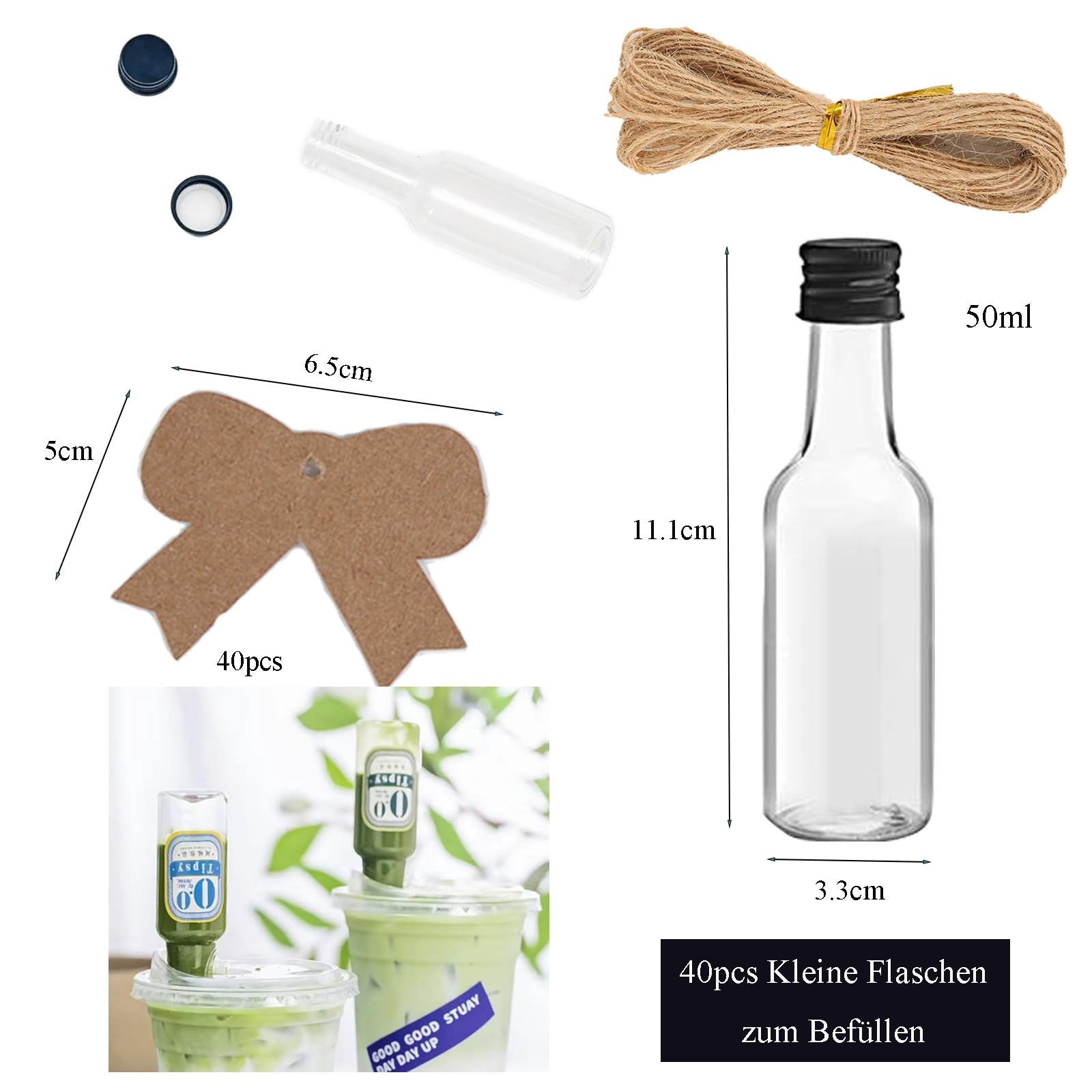 Mini Bottiglie Vetro Confezione Da 50 Mini Bottiglie Di Liquore, Mini Bottiglie Di Vino Da 1,7 Once/50 Ml Bottiglie Vuote Per Vino Succo Alcol Compleanno Bomboniere Per Matrimoni Bottigliette Di Vetro Piccole - 9