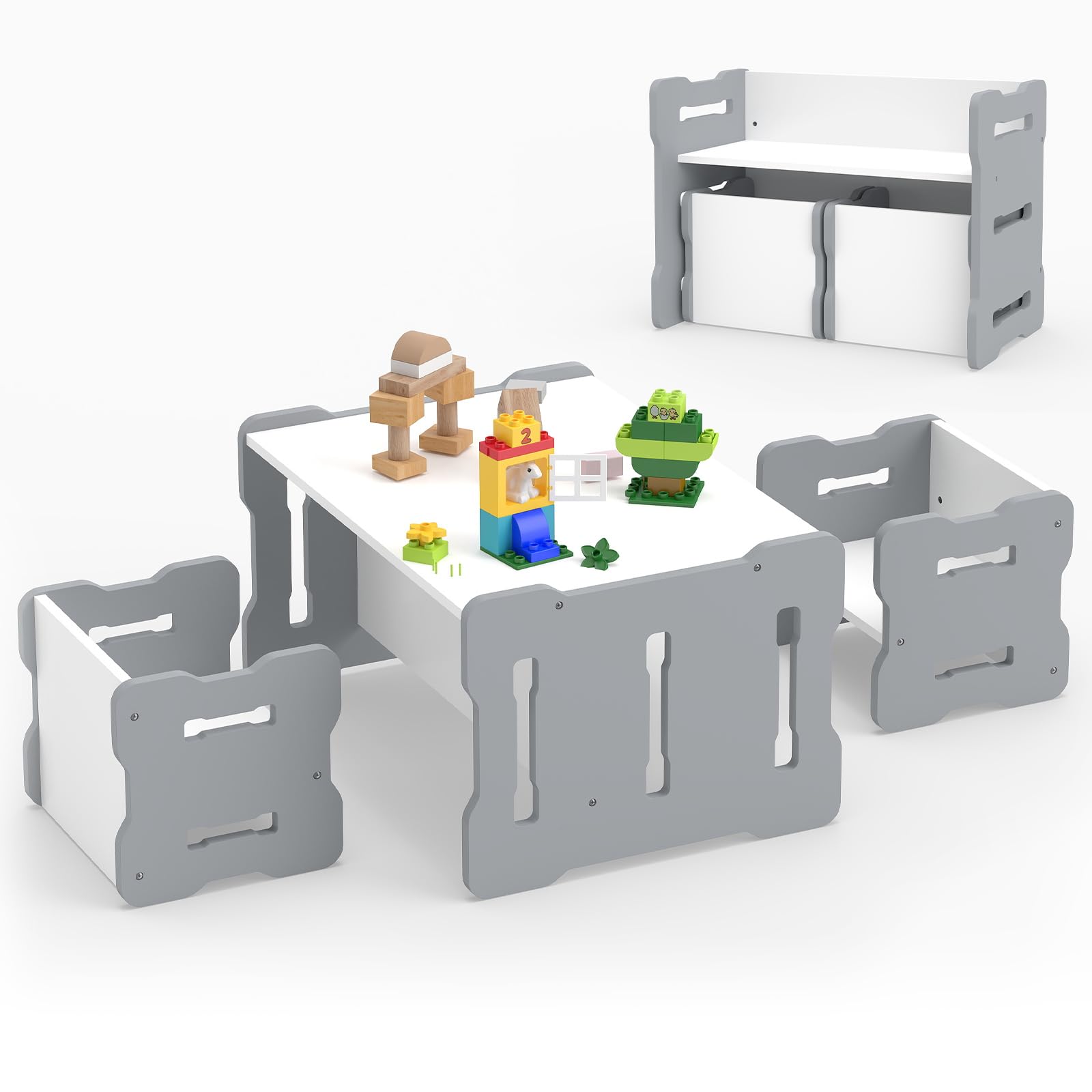 Table enfant en bois gris pour partager ses premiers chefs-d'œuvre