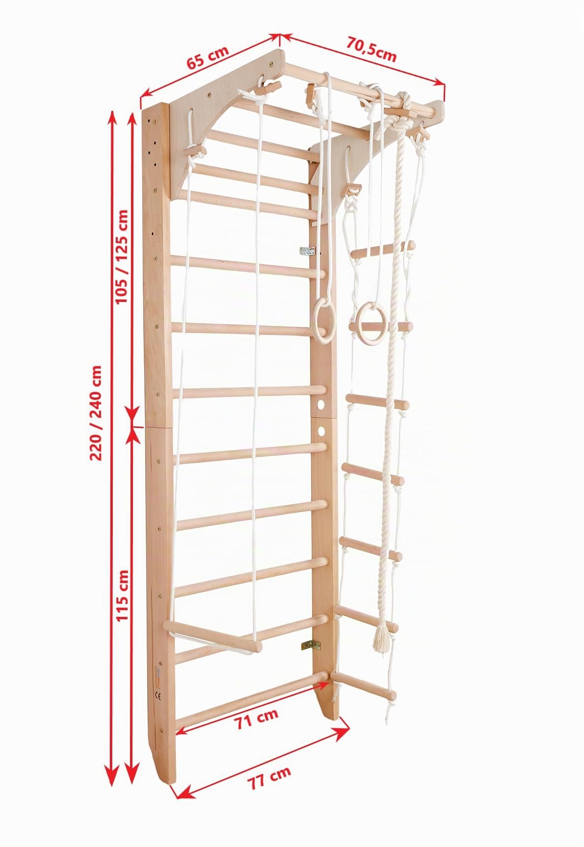 Turnwand Gym Klettergerüst Kombi-2-240 Sportgerät, Kletterwand, Holz, Turnwand, Sprossenwand, EU-Warenlager, Zertifikat!