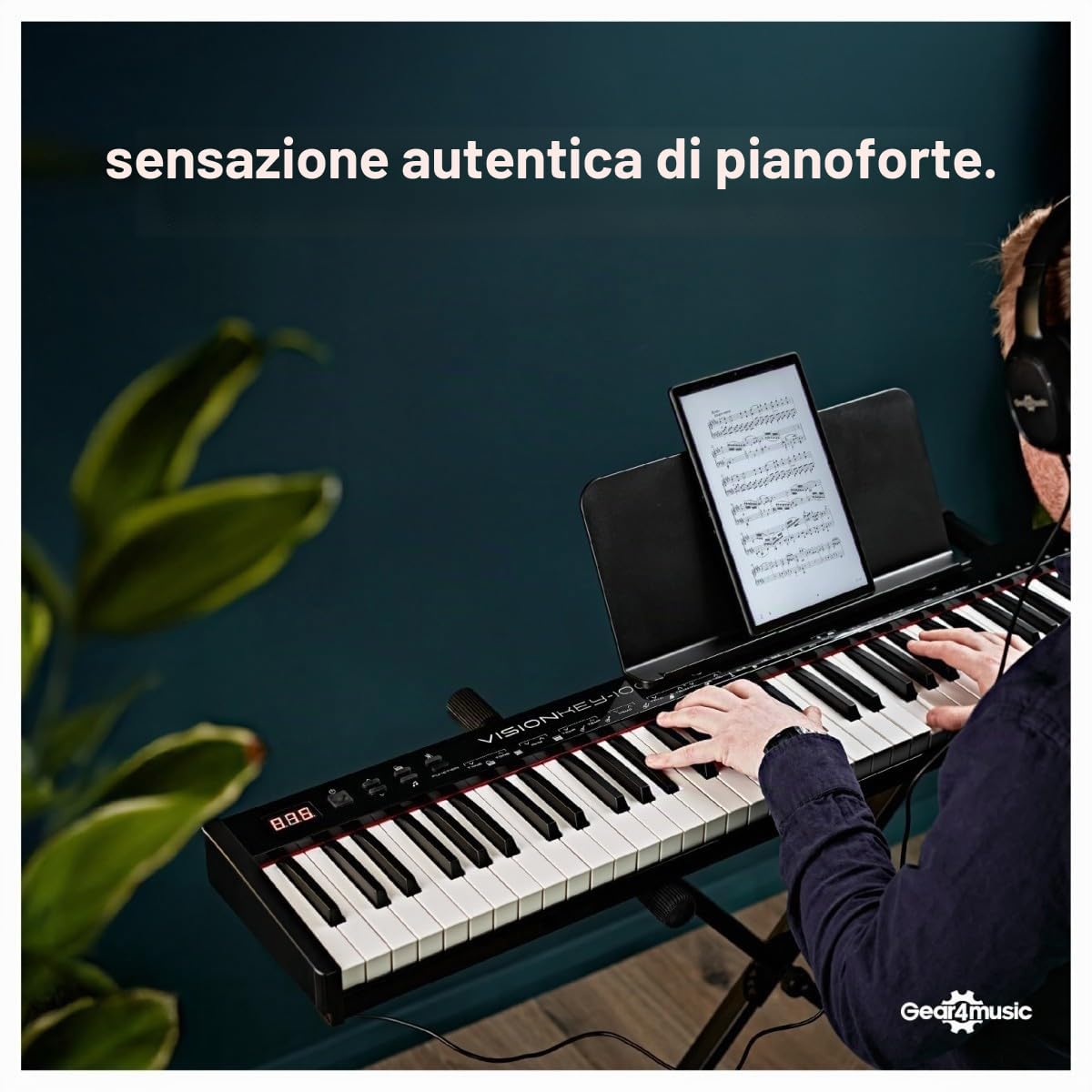 Gear4Music Tastiera per pianoforte a 88 tasti Touch Sensitive Chiave Bluetooth Tastiera Pianoforte Stand sgabello Cuffie
