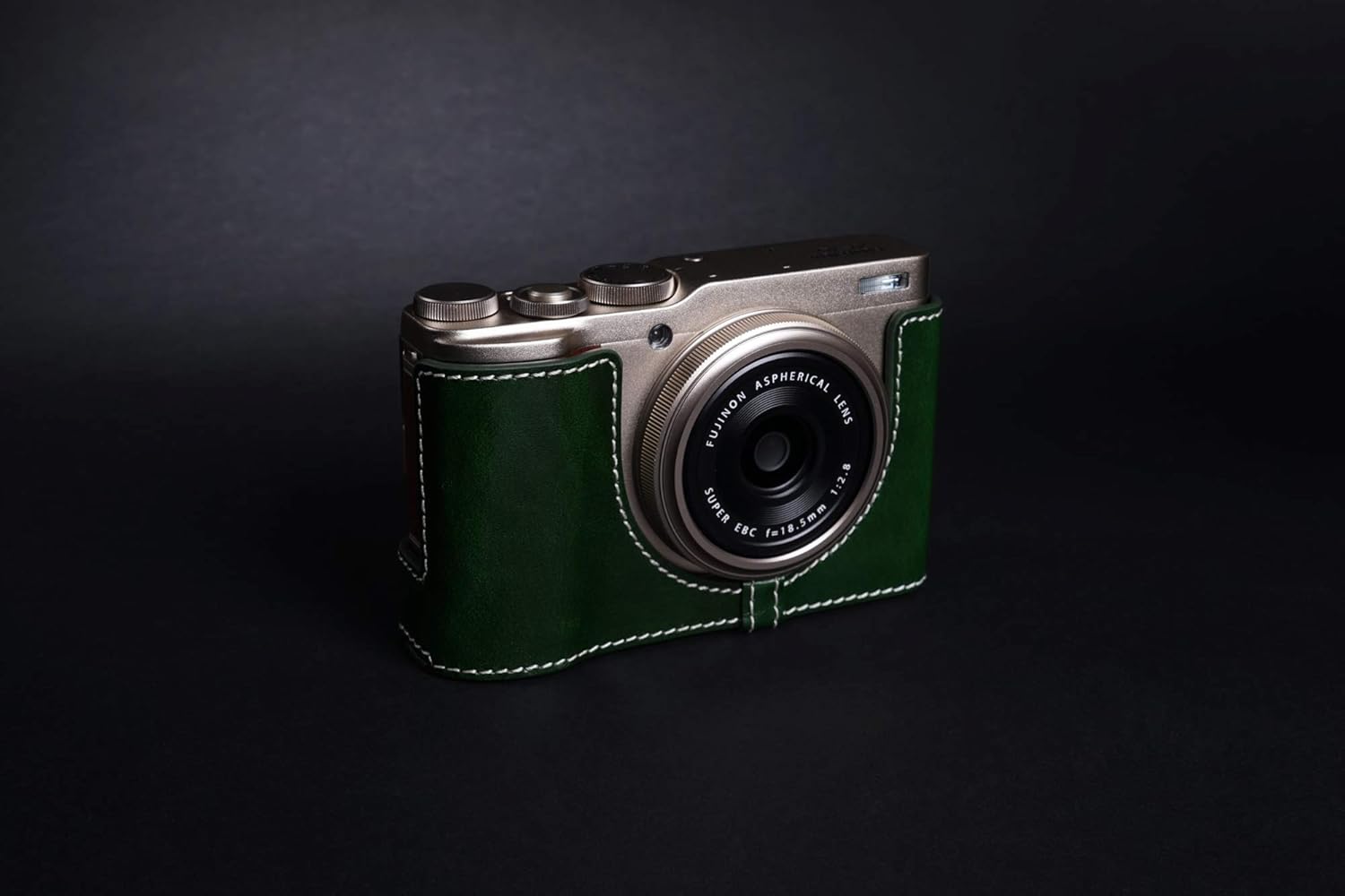 XF10 Camera Case, BolinUS Handmade Genuine Real Leather Half Camera Case Bag Cover for Fujifilm Fuji XF10 Camera Bottom Opening Version + Hand Strap -Green