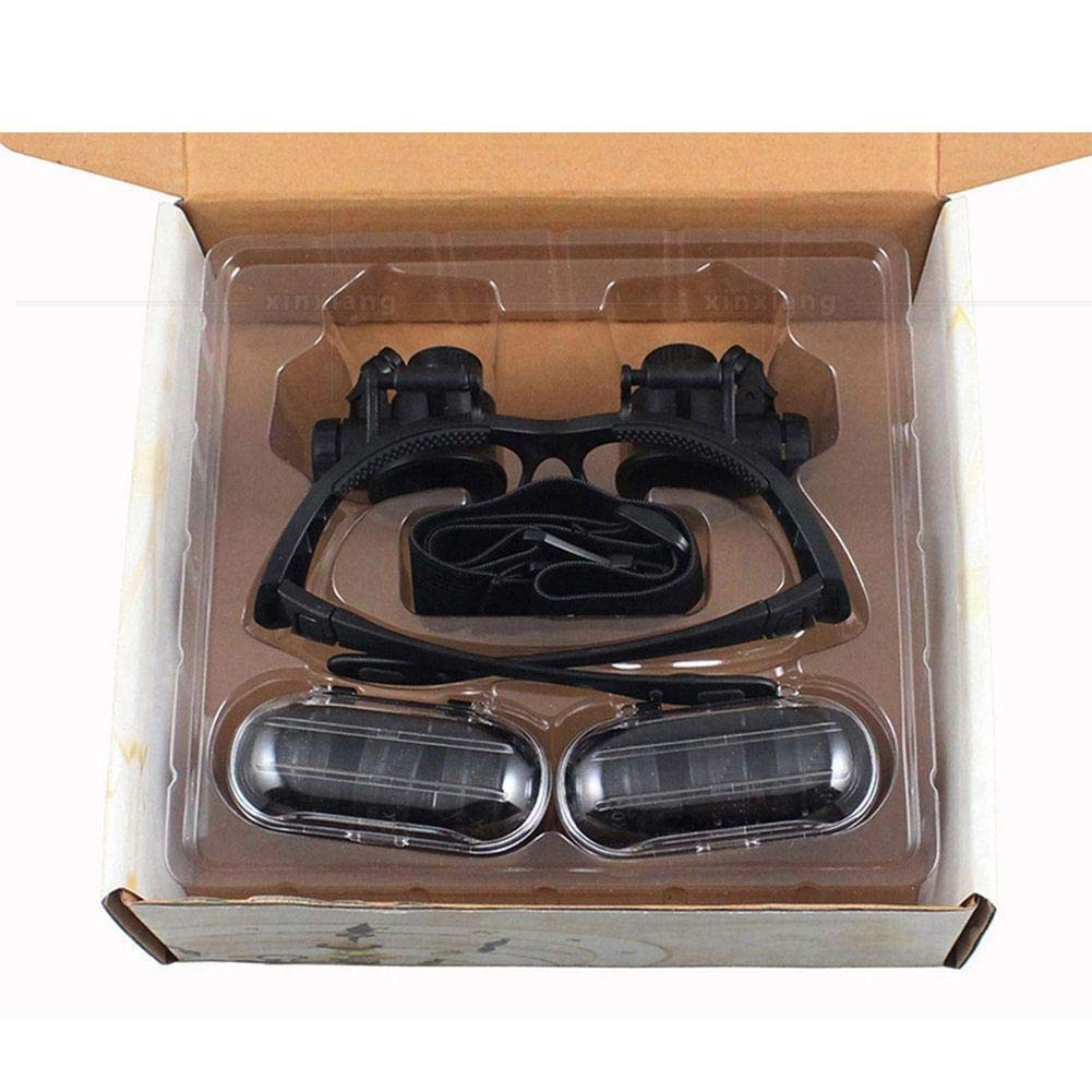 Lupa de reparación montada en la Cabeza 10X 15X 20X 25X Gafas con luz LED Lupa Diadema Joyería Relojero Lente óptica Lupa de Vidrio Lupa Lectura/Observación/Reparación Iluminación de reparación