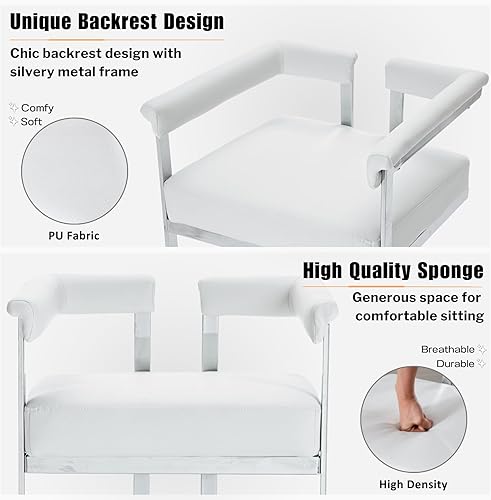 Miniatura 5 de HEAH-YO Juego de 2 taburetes de bar modernos de lino, taburetes de mostrador de 26 pulgadas con respaldo tapizado de barril con patas de metal