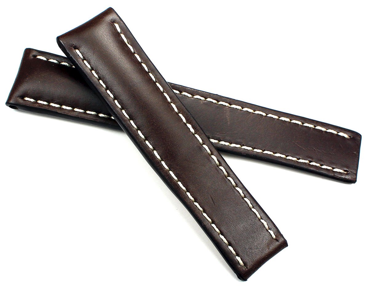 RIOS Bracelet en cuir fait à la main avec coutures blanches 22 mm pour bracelet Breitling Look rétro Marron/cognac noir Top qualité