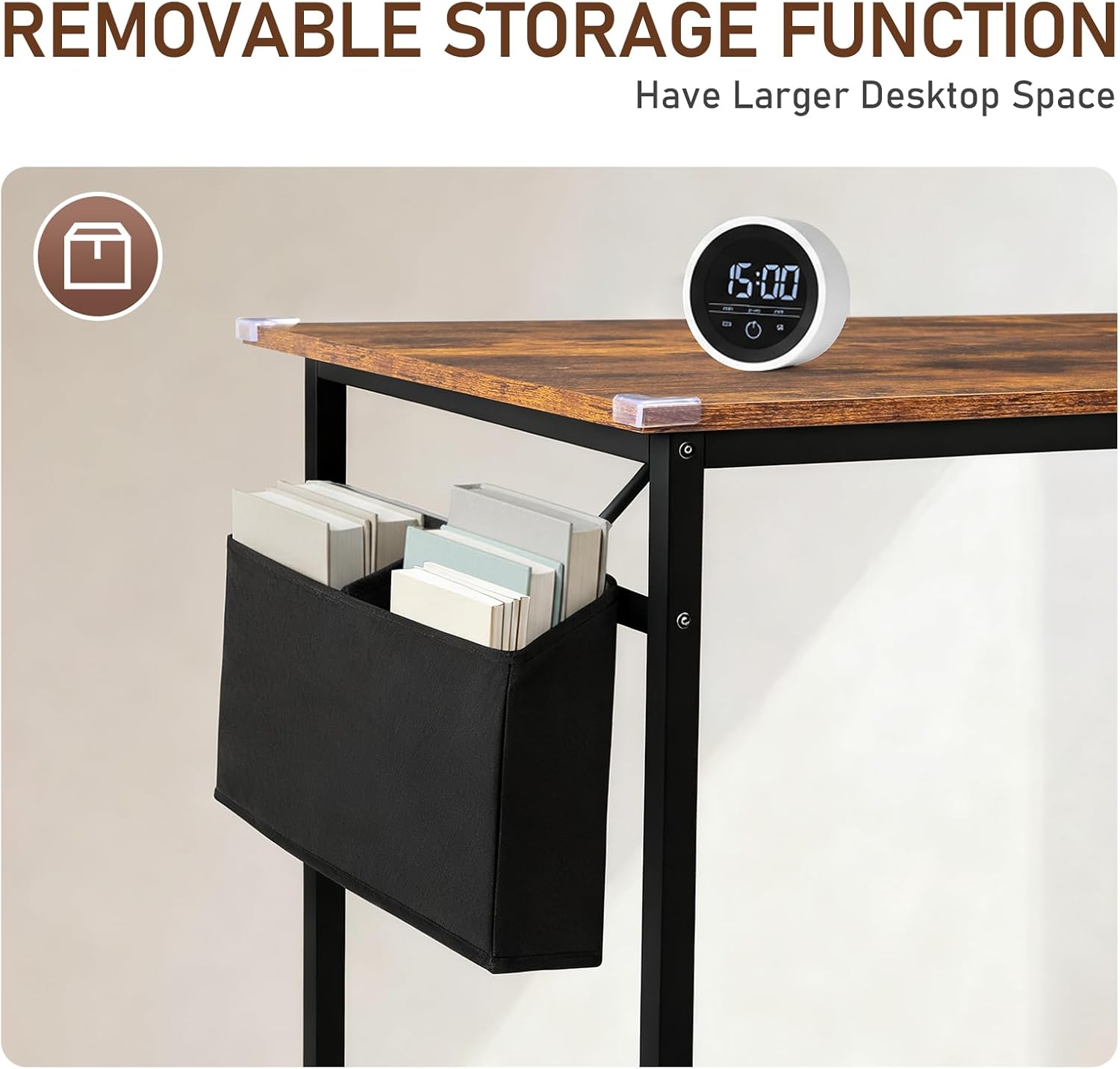 Image showing stable struts and adjustable feet components of the desk.