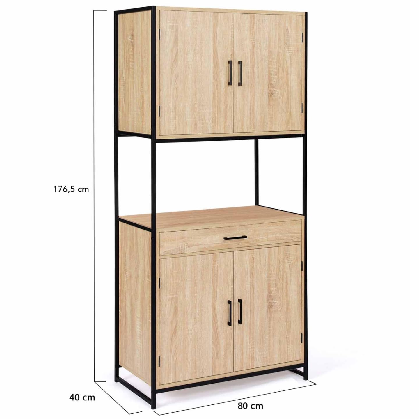 IDMarket - Aparador de cocina (80 cm) DETROIT mueble 4 puertas diseño industrial + cajón